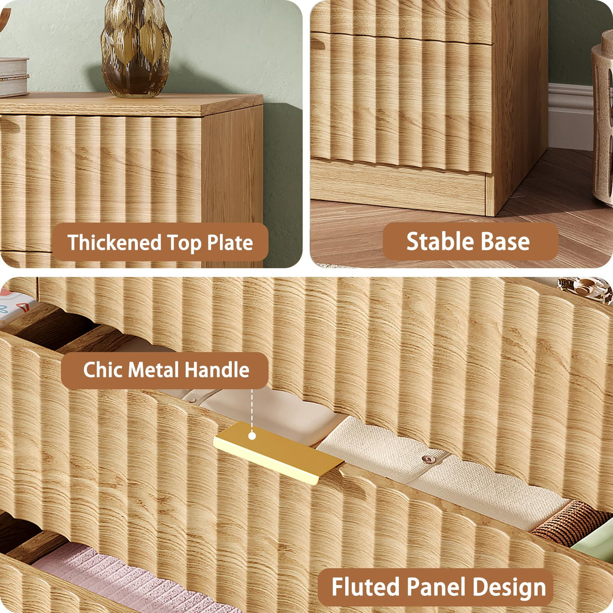 NDOHCUO Fluted 8 Drawer Dresser for Bedroom,47.2''W Modern Dresser for Closet with Metal Handle, Wooden Chest of Drawers for Bedroom, Living Room, Hallway, Natural NDOHCUO