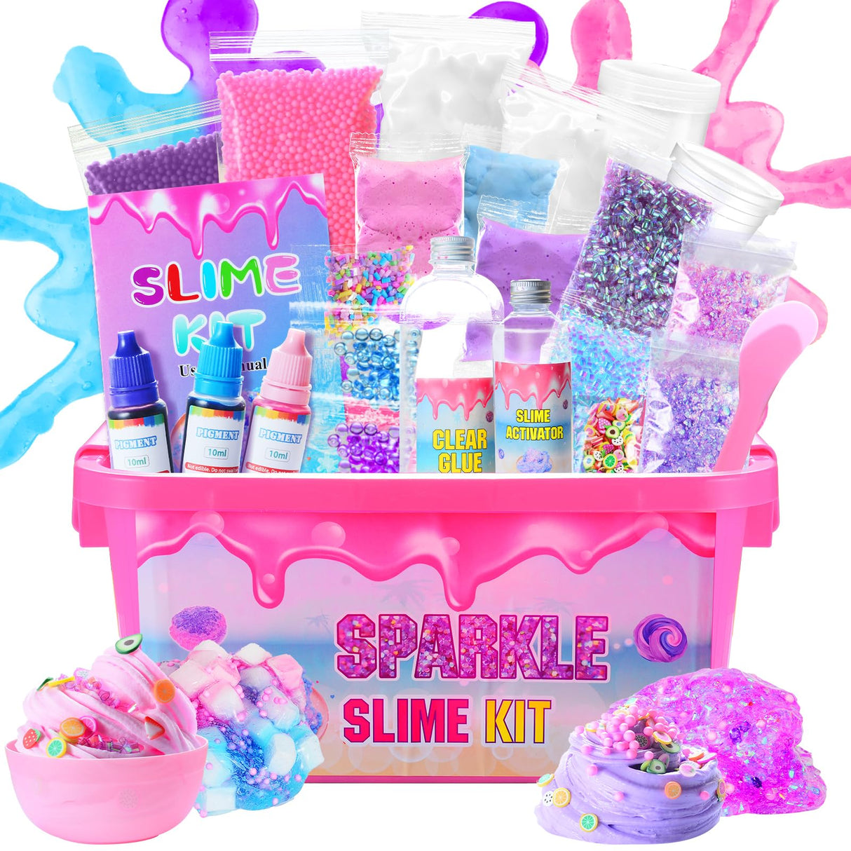 inksbui Slime Kit - Confetti, Glimmer Crunchy, Foam, Jelly Cubes - Stress Relief Toys, Party Favors for Kids, Boys and Girls Ages 6-12 inksbui