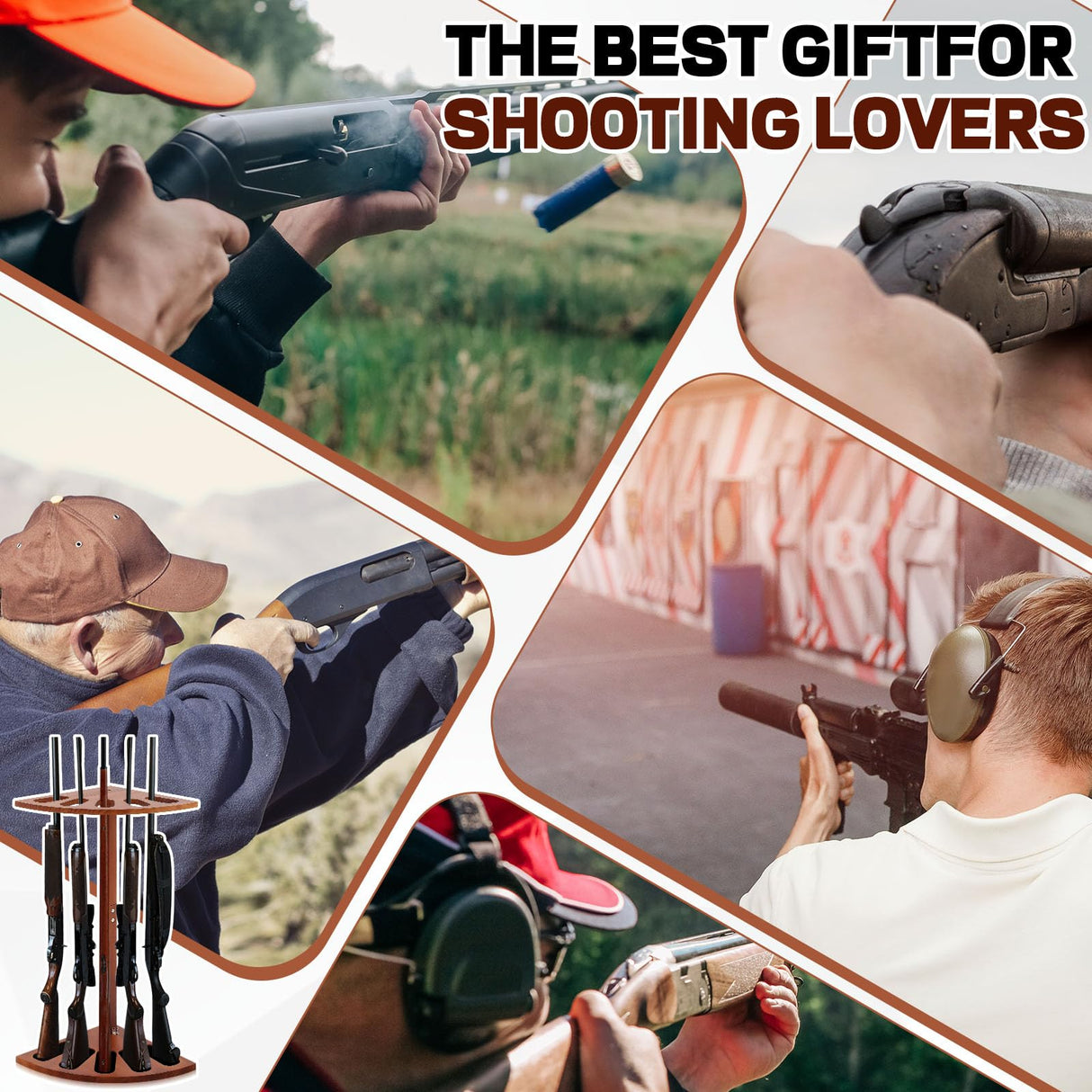 DoubleFill 5 Gun Wood Gun Rack Wood Corner Wall Display Rack Shotgun Rifle Stand Gun Holder Display for Home Garage Office Storage DoubleFill