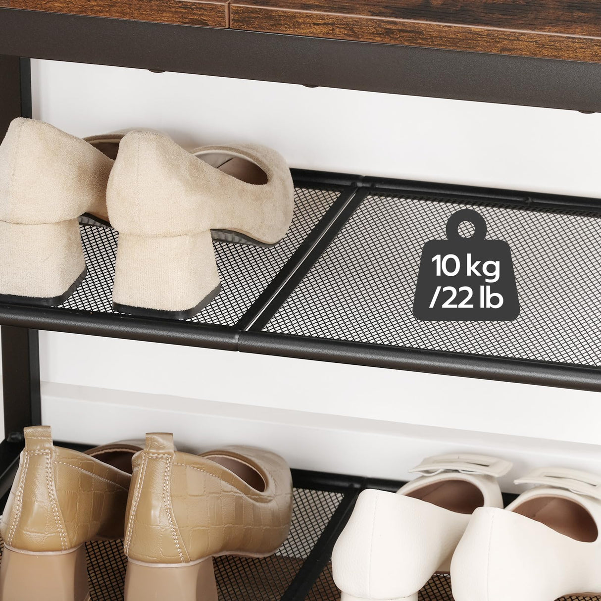 HOOBRO Shoe Bench, 3-Tier Shoe Rack, Industrial Shoe Organizer Storage Bench, 19.7 inches Entry Bench with Mesh Shelves, for Entryway, Living Room, Hallway, Easy Assembly, Rustic Brown BF50HX01 HOOBRO