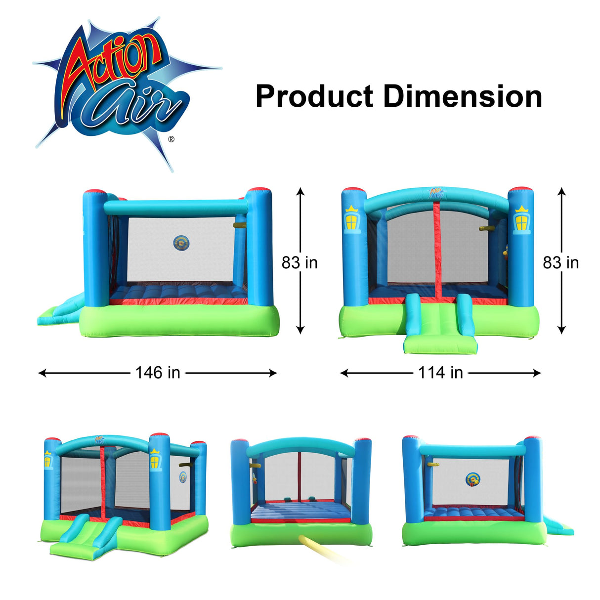 Action Air Bounce House, Outdoor Inflatable Bouncer with Blower, Large Jumping Area Bouncy Castle for Kids Action air