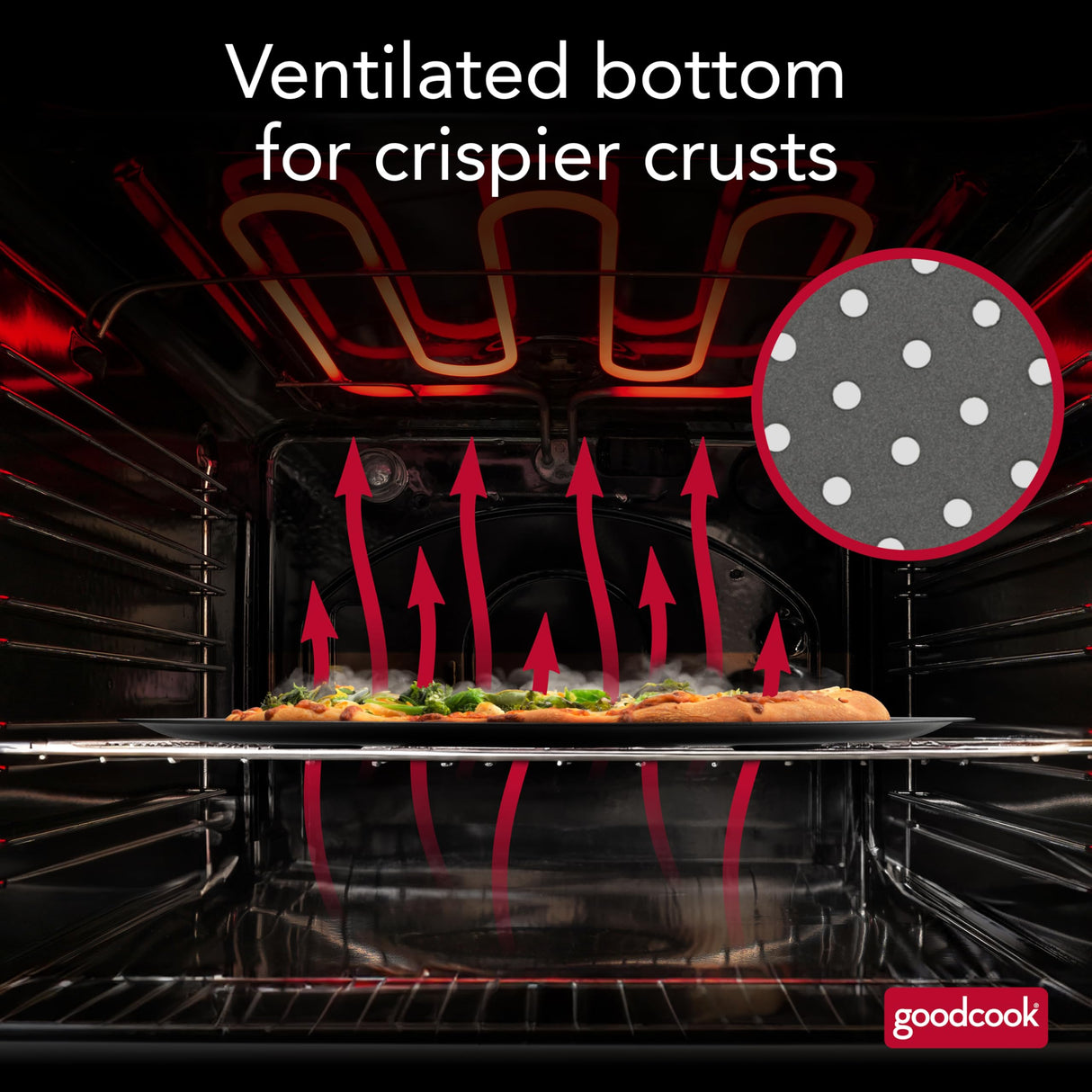 GoodCook AirPerfect Nonstick 16” Pizza Pan – Pizza Tray for Oven, Perforated Round Pizza Pan, Carbon Steel Baking Pan, Homemade, Frozen & Leftover Slices GoodCook