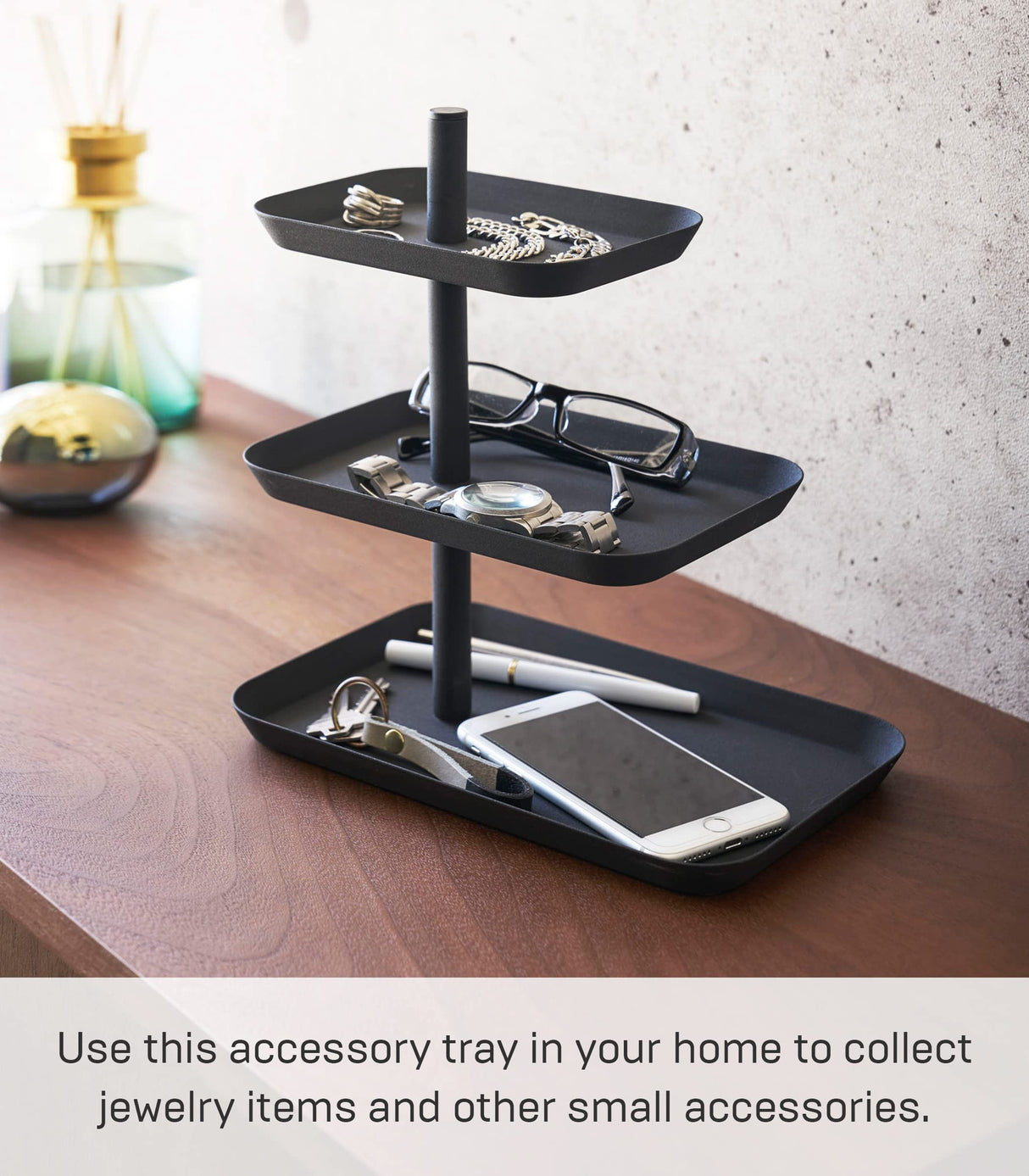 Yamazaki Home Tower 3-Tier Accessory Tray - Jewelry Holder & Storage Organizer - Steel YAMAZAKI