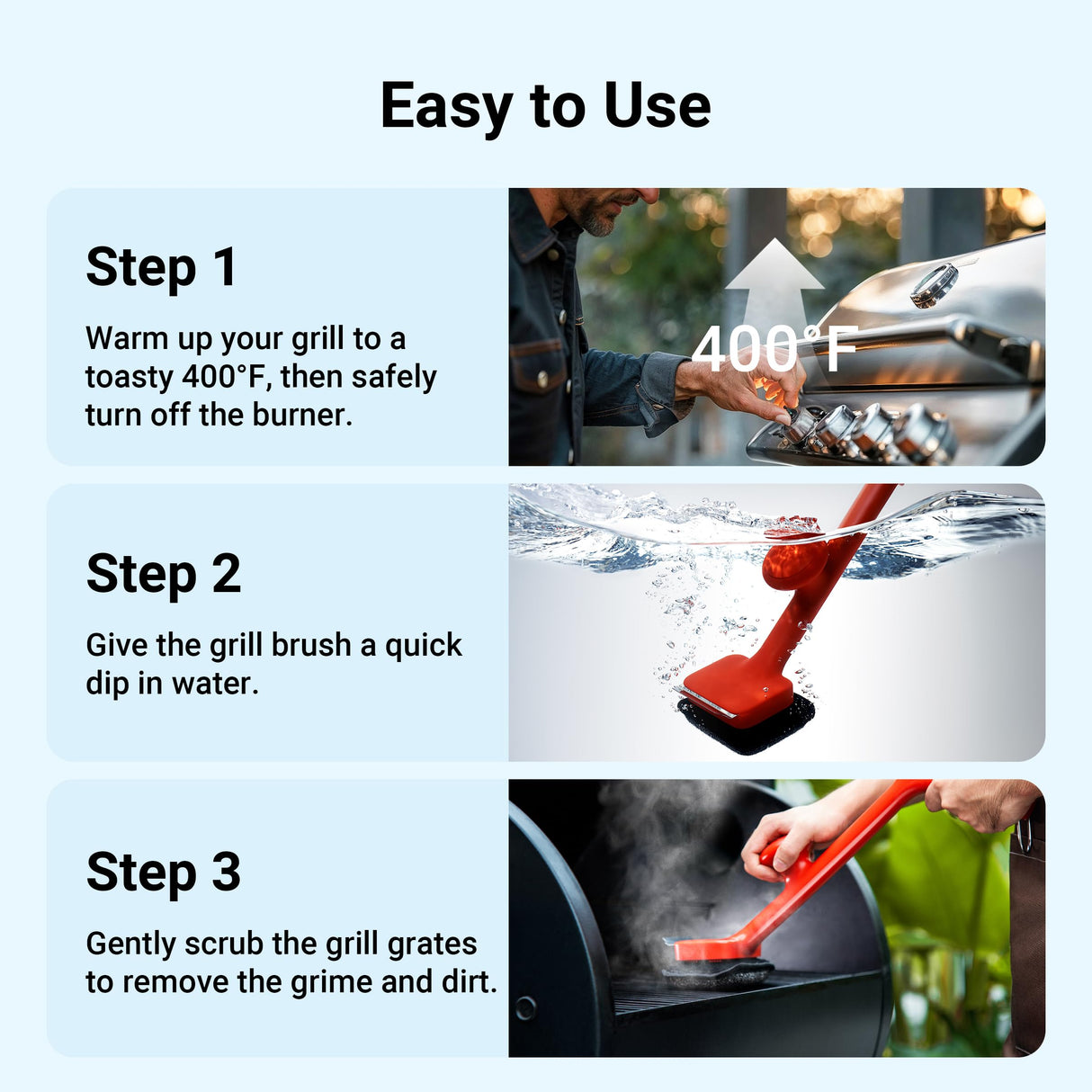 ThermoMaven BBQ Grill Brush Bristle Free - 17" Safe Steam Grill Cleaner Brush with Scraper and 3 Brush Heads for Porcelain/Gas/Charcoal Grill Outdoor Grill Barbecue Cleaner ThermoMaven