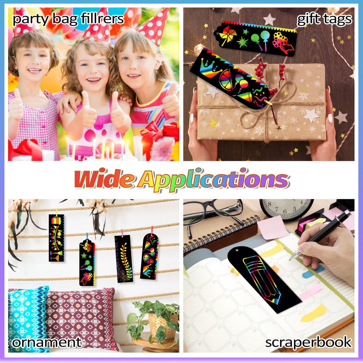 GOMANCHE 40 Sets Scratch Art for Kids, 4 Styles Magic Rainbow Bookmarks Craft Kit, Scratch Paper Art Sets for Students Party Bag Fillers GOMANCHE