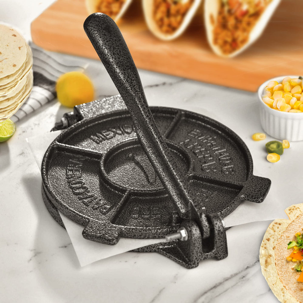 ARC Tortilla Press 8 inch, Cast Iron Tortilla Maker Include 100 Pcs Parchment Paper, Heavy Duty Tortillera Pataconera, Flour Tortilla Press, Roti Maker, Taco Maker, Taco Press, Black Gray ARC Advanced Royal Champion