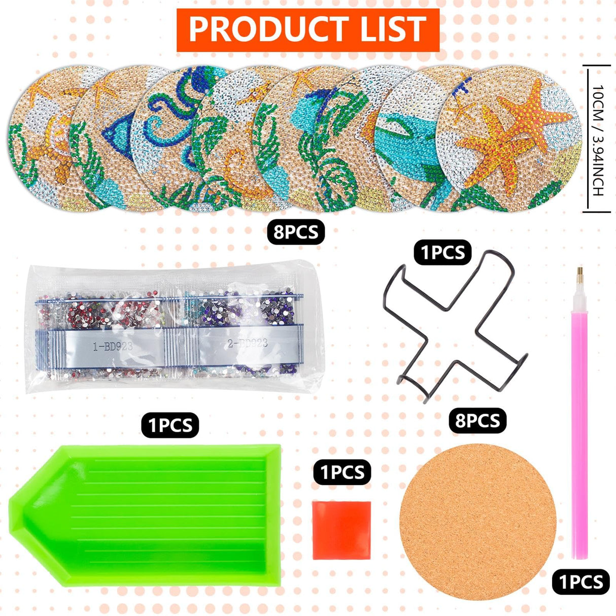 Ocean Diamond Art Coasters Kit for Adults, 8PCS DIY Diamond Painting Coaster Crafts with Holder, Mosaic Gem Art Craft Kits, Diamond Dotz Painting Accessories, Arts and Crafts Gift for Women & Teens Asbondy