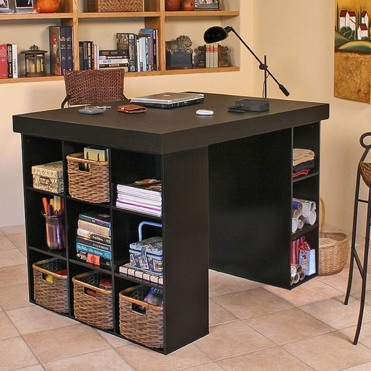 Project Center Desk with Bookcase and 3 Bin Cabinet-Black Venture Horizon