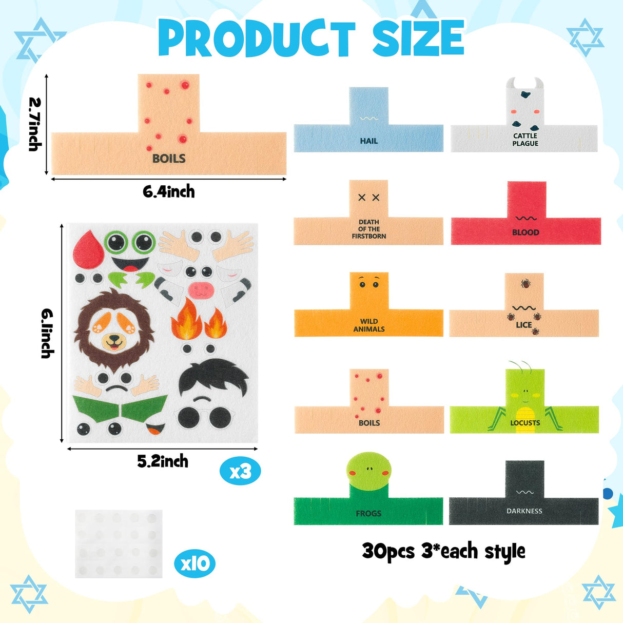 COcnny Passover Plagues Finger Puppets - 30pcs DIY Passover Toy Ten Plague Felt Hand Puppet Making Kit for Kids, Make Your Own Art Crafts Fingers Toys, Story Time Jewish Pesach Seder Supplies COcnny