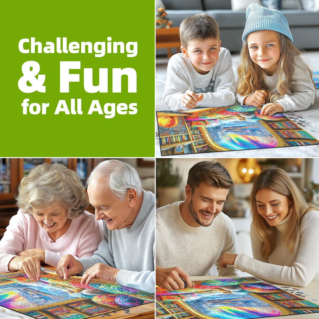 Northern Lights Landscape Jigsaw Puzzles for Adults Fantasy Fairy Cat 1000 Piece Book Room Puzzle for Adults with Letters on Back Challenging Family Puzzle Blueforest