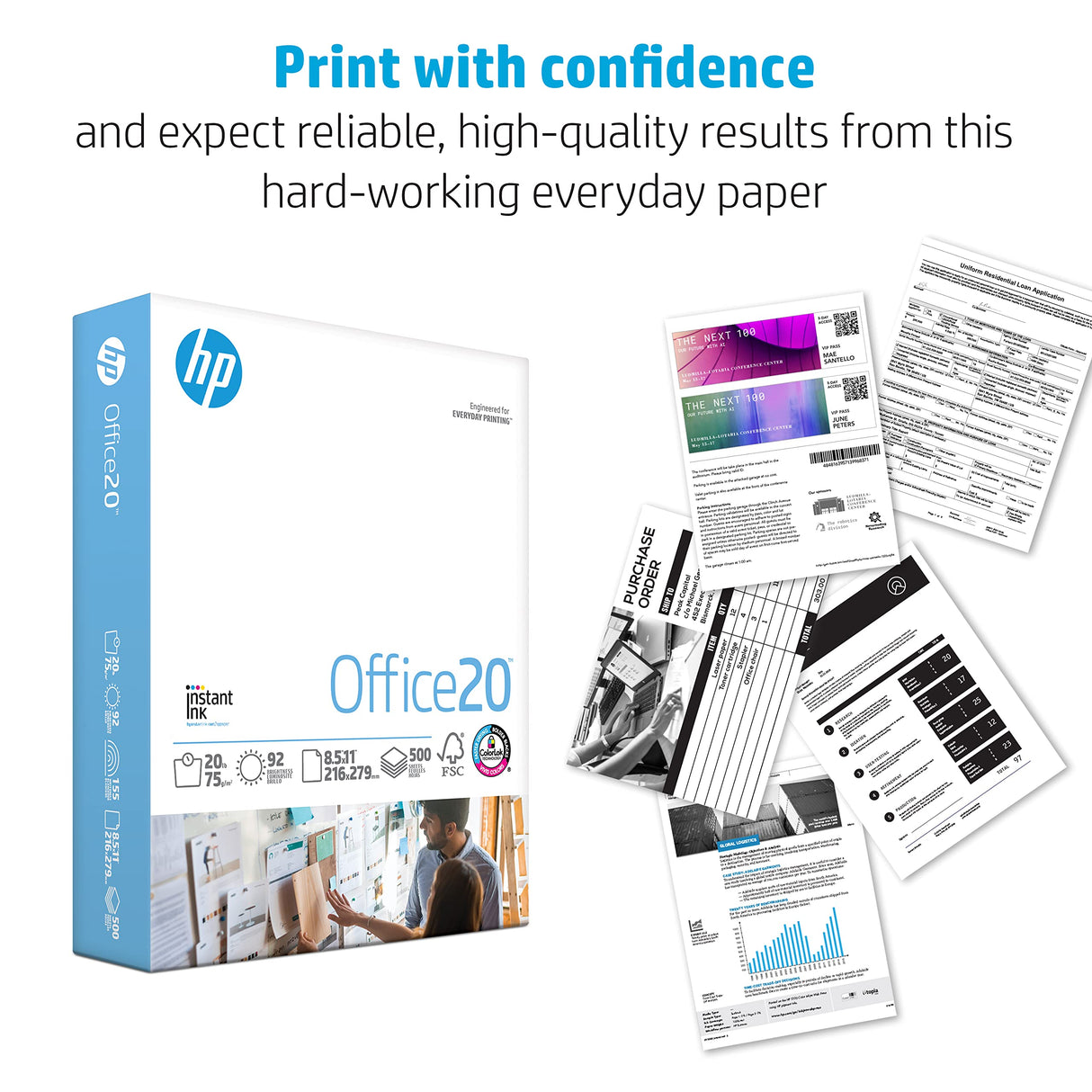 HP Papers | 8.5x11 Paper |Office 20 lb | 1 Ream - 500 Sheets | 92 Bright | Made in USA - FSC Certified | 112150R HP