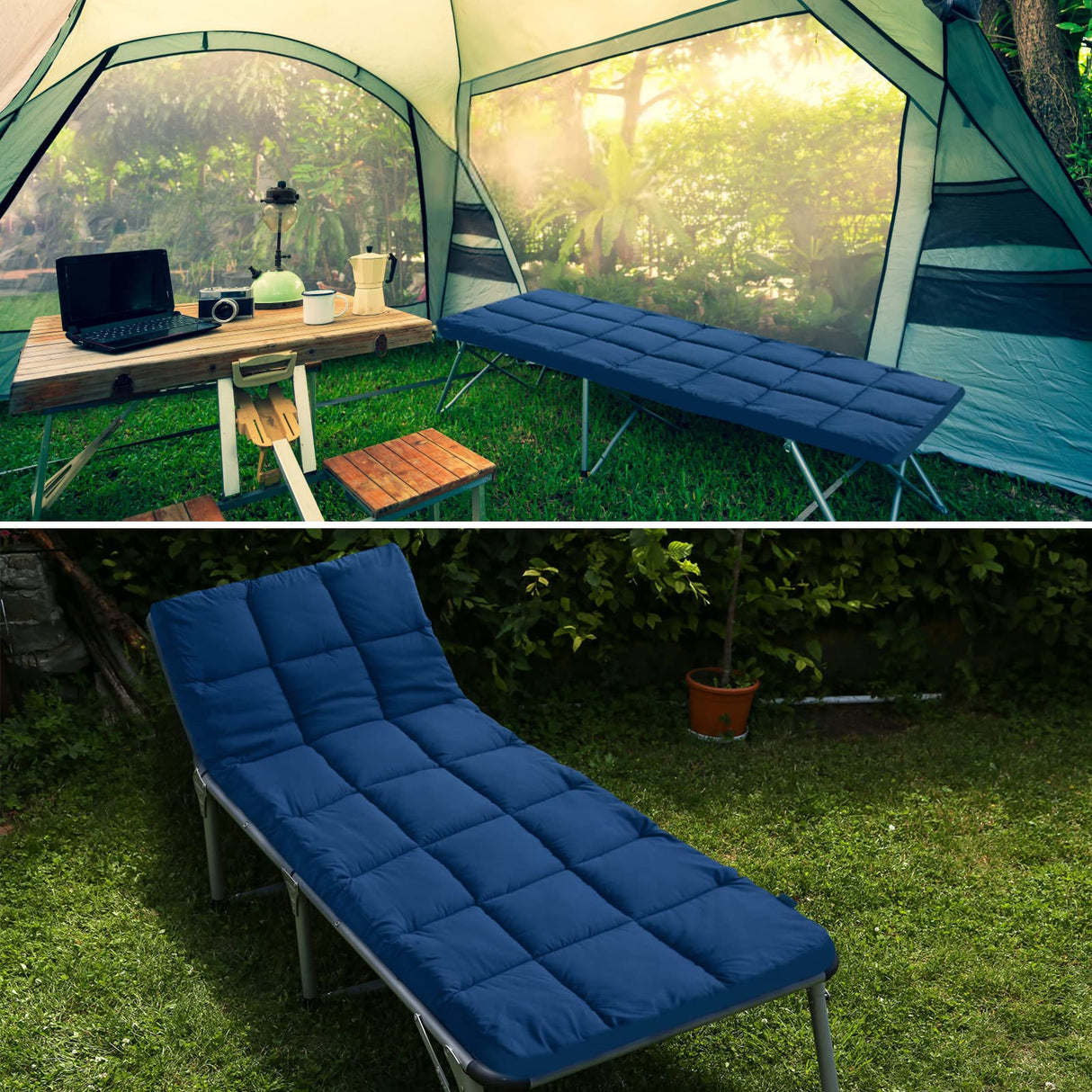 Cot Mattress Topper (Improved Thickness), Quilted Cot Pads for Camping, Soft Comfortable Sleeping Cot Mattress Pad Only, Camping Mattress Pad 75"x30" for Camp Cot/Rv Bunk/Narrow Twin Beds, Navy SPRINGSPIRIT