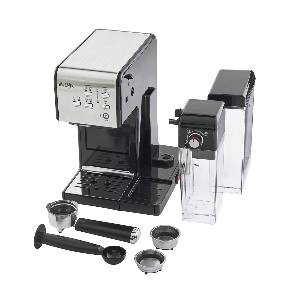 Mr. Coffee Programmable Espresso & Cappuccino Machine with Automatic Milk Frother & 19-Bar Pump, Stainless Steel Mr. Coffee