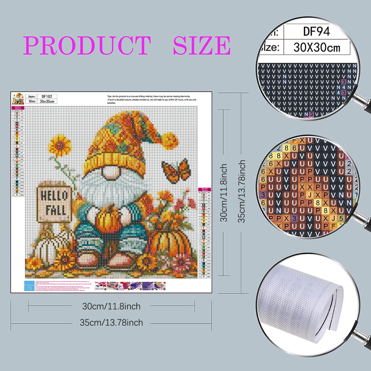 DIYDECORFUN Gnome Diamond Art Kits for Adults, Hello Fall Diamond Painting Kit for Beginners,DIY 5D Full Round Drills Autumn Pumpkin Diamond Dot Gem Art Crafts for Home Wall Decor 14x14IN DIYDECORFUN