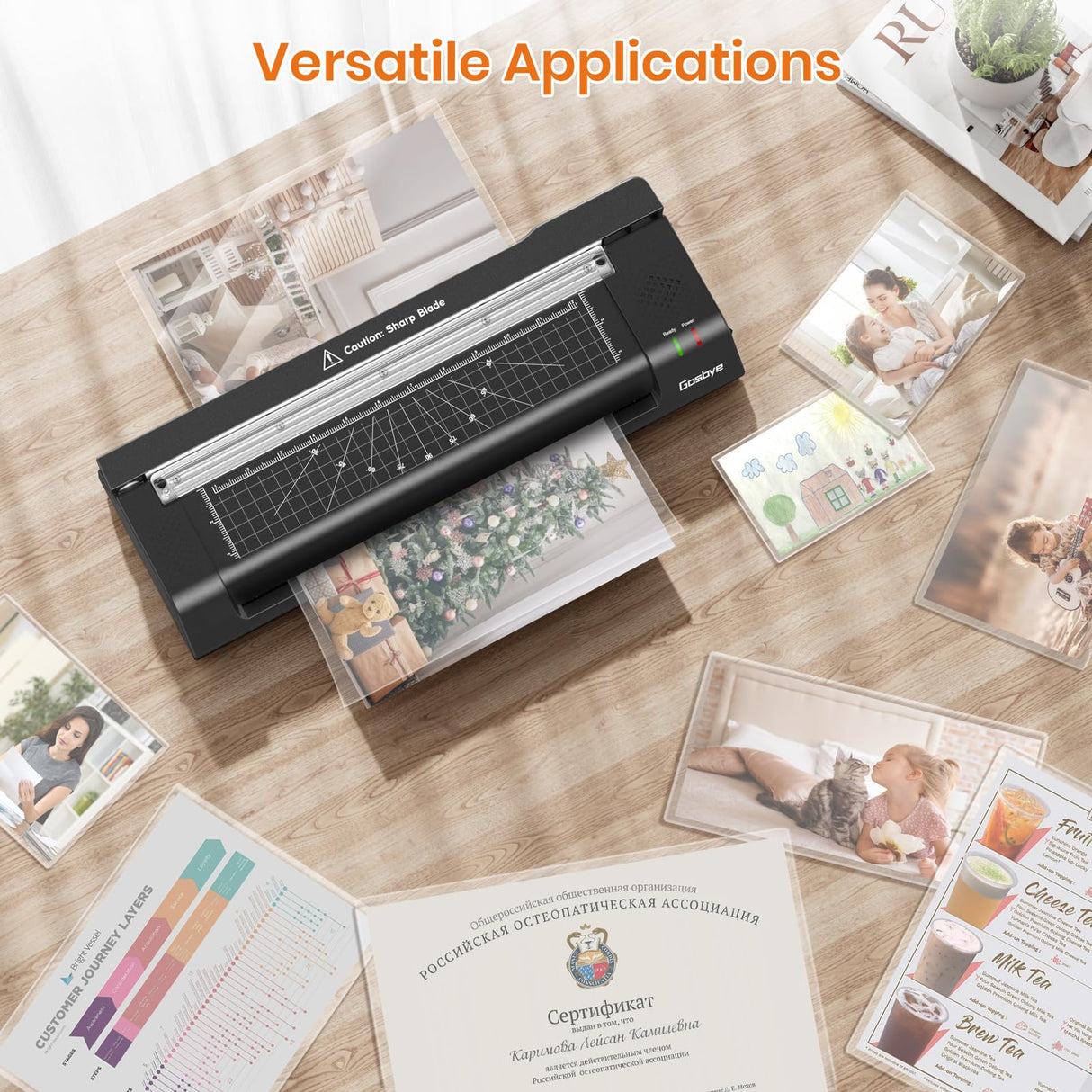 Gasbye Laminator Machine, 13-Inch Thermal Laminator with Steel Paper Cutter, 13 Laminating Pouches, Corner Rounder, Jam Release Button for Home, Office, School, Teachers, Personal Use, Black Gasbye