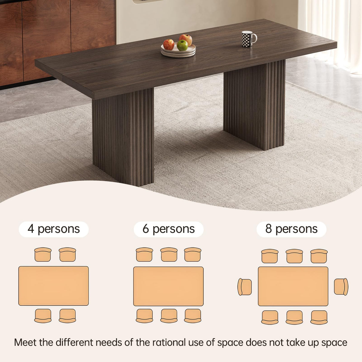 QEZEOM 9-Piece Modern Dining Table Set, 66.93" Rectangular Kitchen Table with 8 Chairs, Long Dining Room Table for Living Room, Office, Easy Assembly, Oak QEZEOM