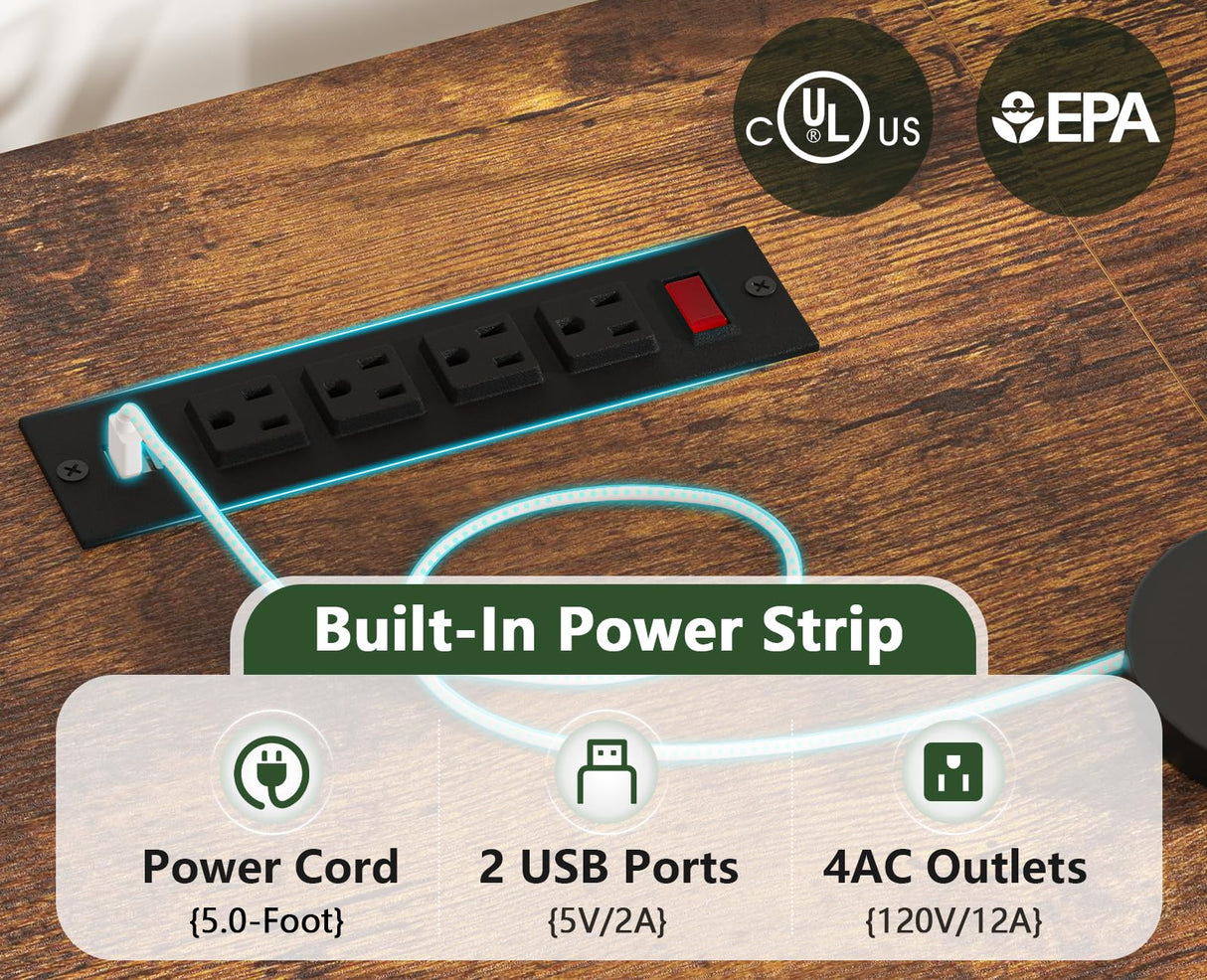 TVU 110" 2 Person Desk with 8 Drawers, Large Writing Home Office Desks with Outlets, I Shaped Workstation Double Desk Drawer Organizers (Rustic) TVU