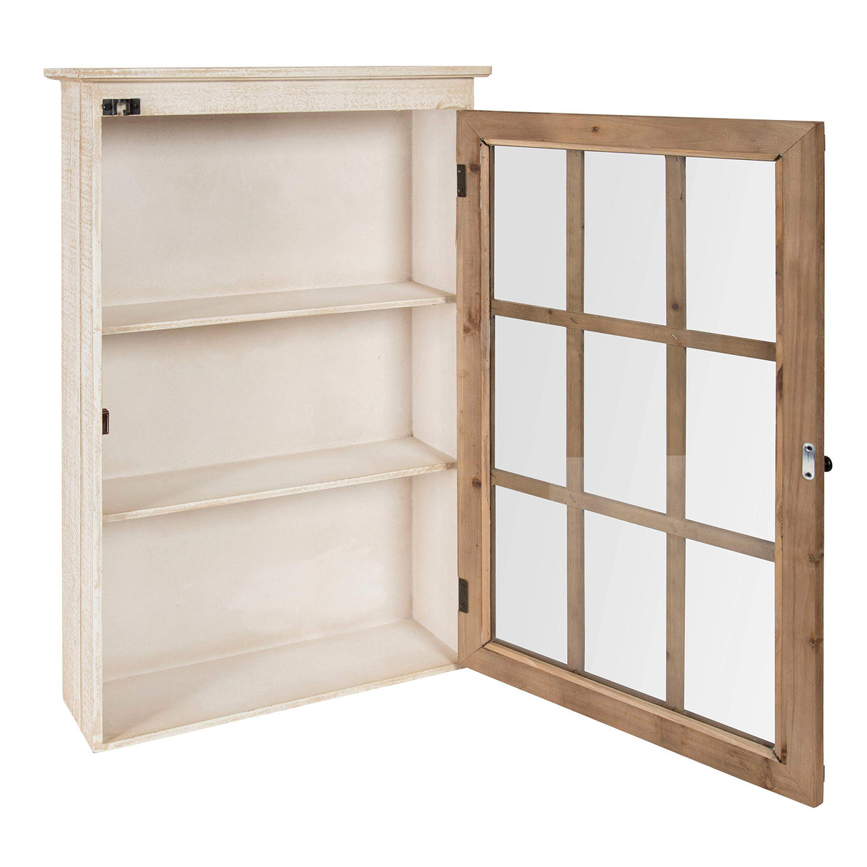 Kate and Laurel Hutchins Decorative Farmhouse Wood Wall Storage Cabinet with Window Pane Glass Door, Rustic and White Kate and Laurel