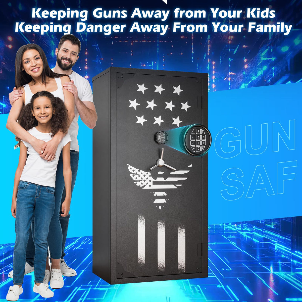 Large Rifle Safe, 30 Gun Safe for Rifle and Shotgun/Rifle Pistol Rack/Storage Pocket/Removable Shelf/Silent Mode/External Battery/LED,180° Open Door Panel Organizer Gun Cabinet Unassembled (Updated) TTSITG