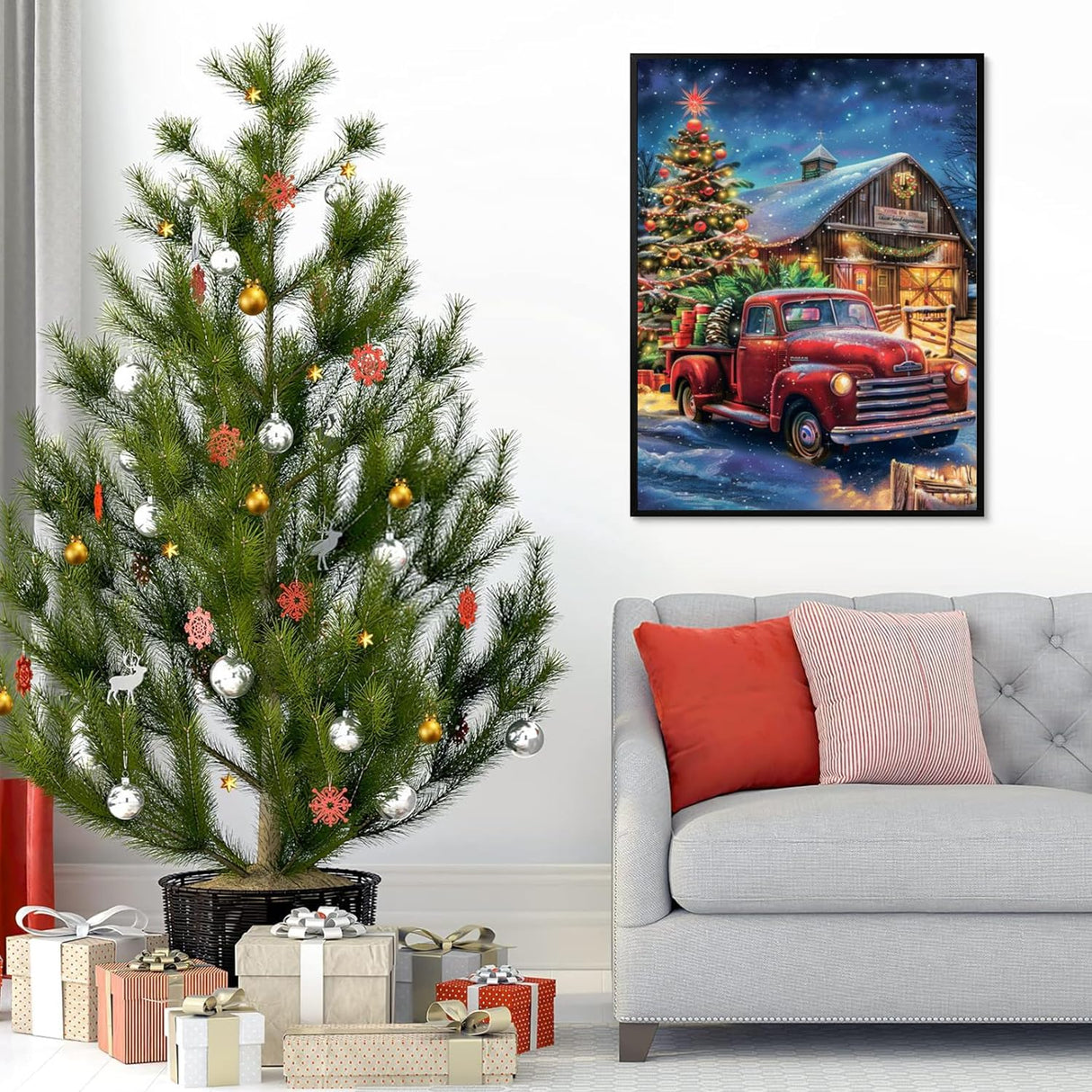 Christmas Diamond Painting Kits for Adults Red Truck Diamond Art Kits for Adults DIY 5D Diamond Painting Kits for Beginners Home Wall Decor 12x16inch Mandun