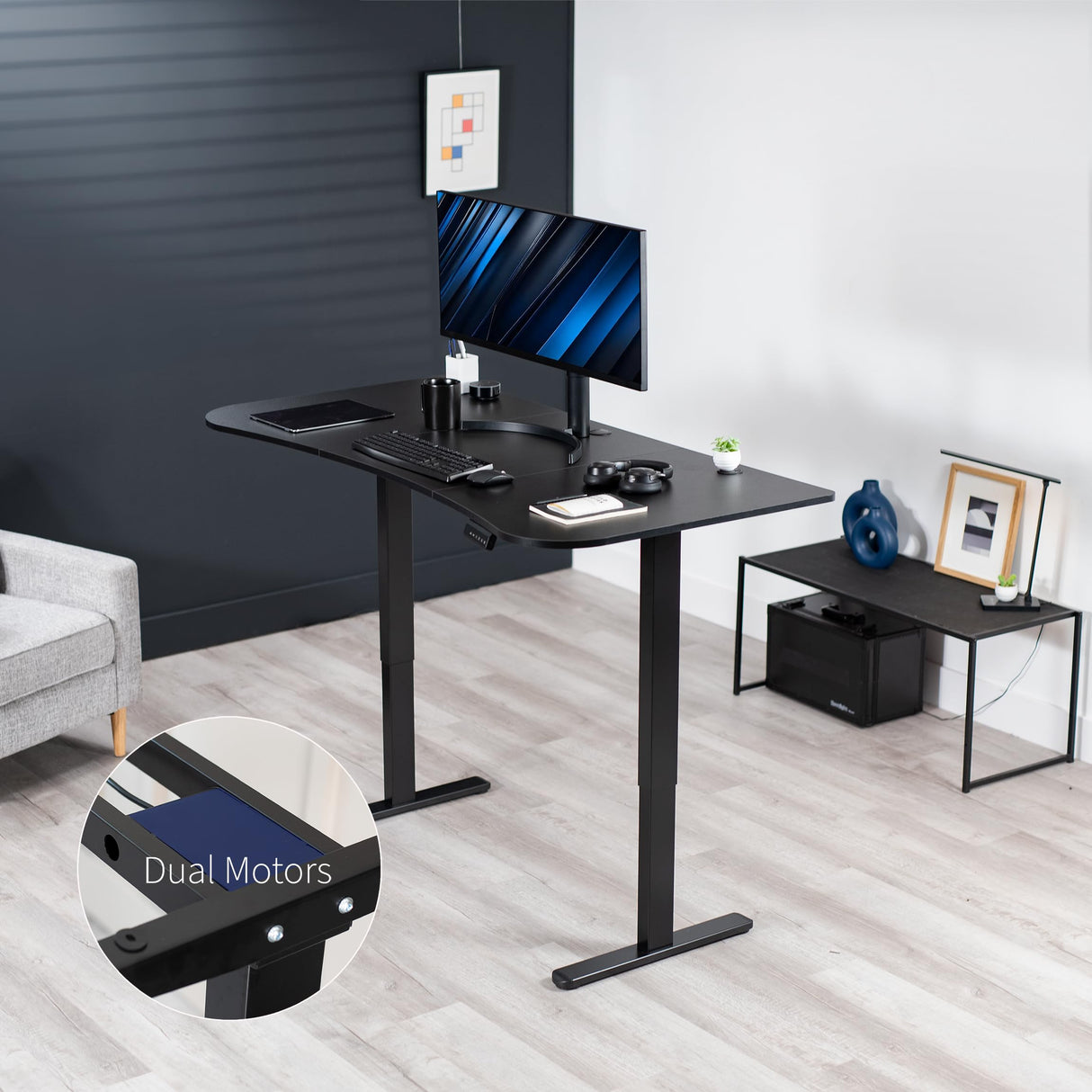 VIVO Electric Height Adjustable 63 x 32 inch Memory Stand Up Desk, Black Table Top, Black Dual Motor Frame, Preset Controller, E2B Series, DESK-KIT-E2B1B VIVO