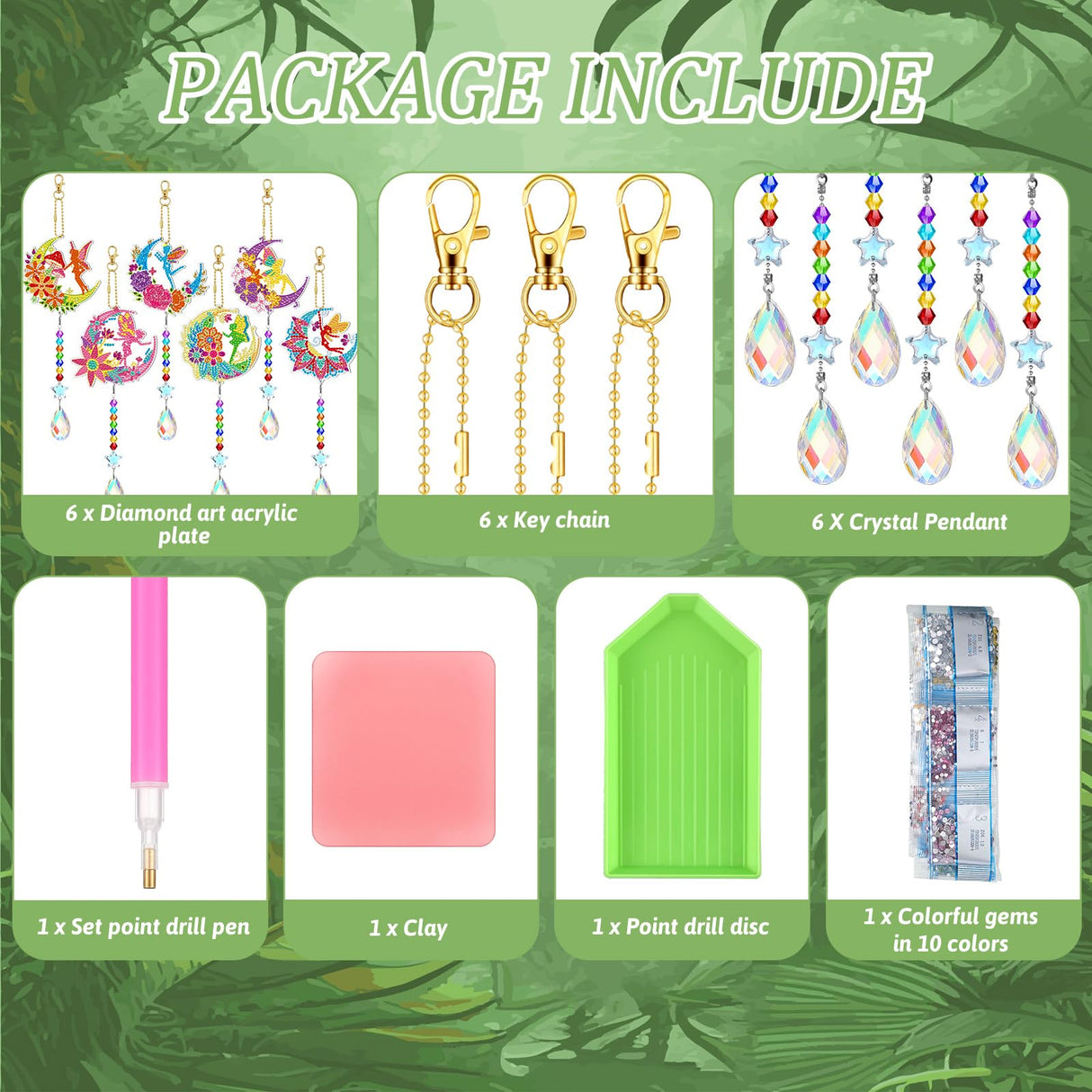 Tradder 6 Pcs Diamond Painting Wind Chimes Spring Diamond Painting Kit Double Sided Elf Ornaments with Crystal Pendant 5D Diamond Art for Spring Home Garden Hanging Ornament Tradder