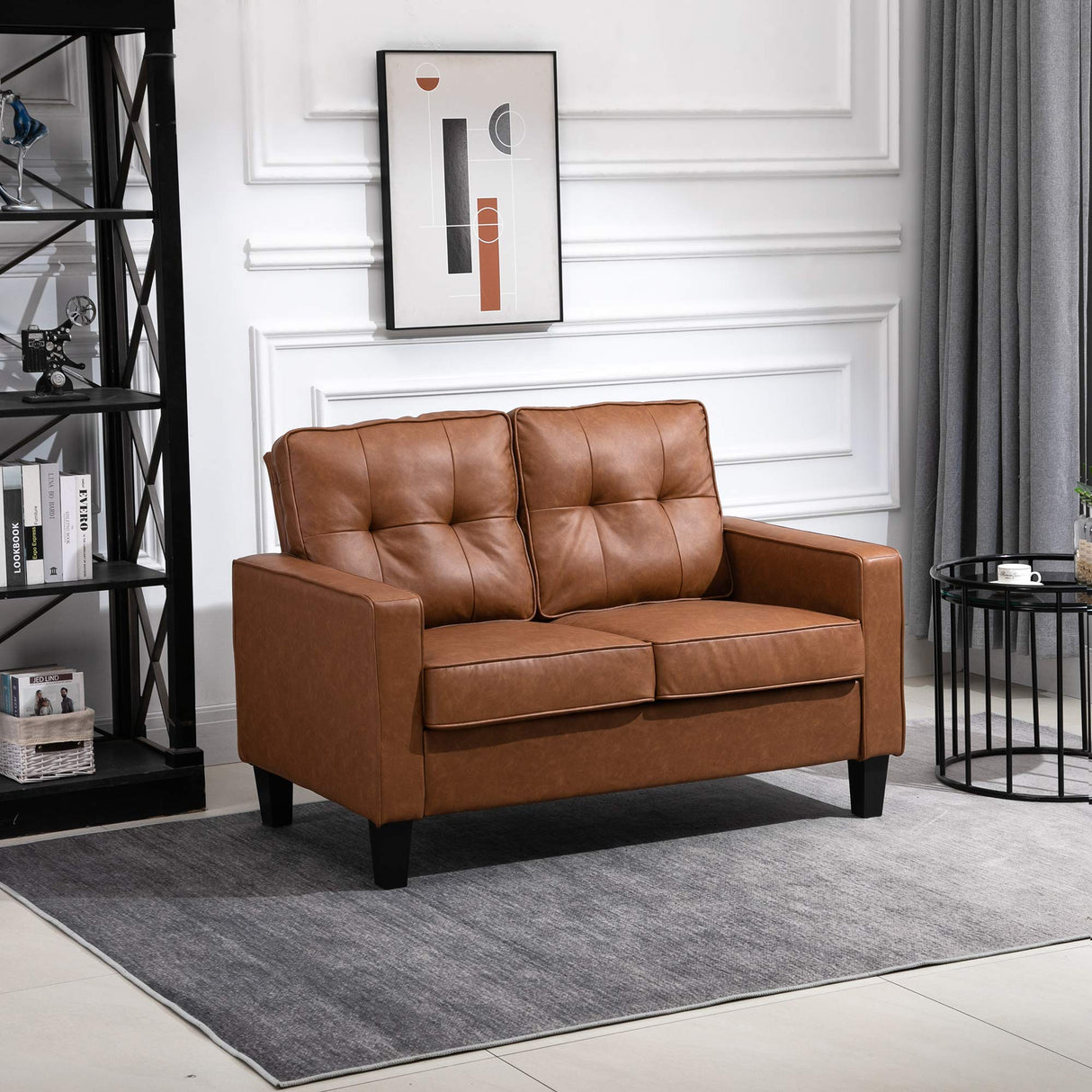HOMCOM 51" Wide Loveseat with Armrest, 2-Seater Tufted PU Leather Double Sofa, Brown Aosom
