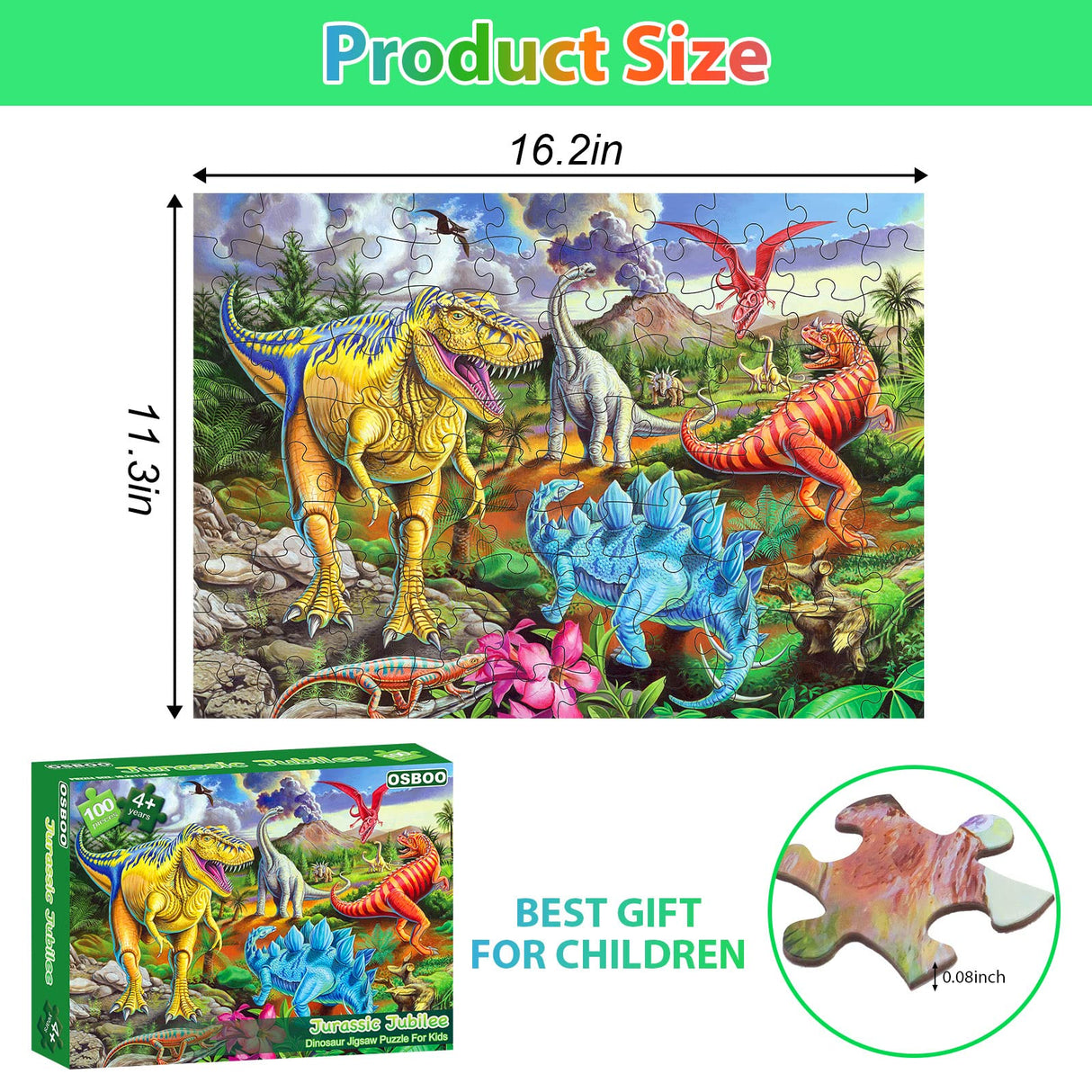 Puzzles for Kids Ages 4-8, 6-8, 8-10, Kids Puzzles 100 Piece Big Dinosaur Floor Jigsaw Puzzle for Kids Children Educational Puzzles Toys for Young Boys and Girls OSBOO