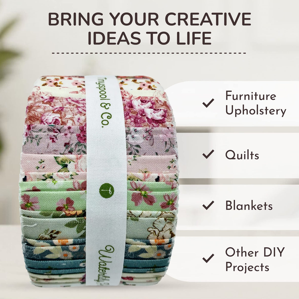 Tinyspool & Co. Jelly Roll Fabric Strips for Quilting, Crafting, and Sewing, 40 Strip Assorted Bundle, Soft Cotton for Blanket, Rug, Upholstery, Home Decor, and Purse Making, Waterlily Pond Tinyspool & Co.