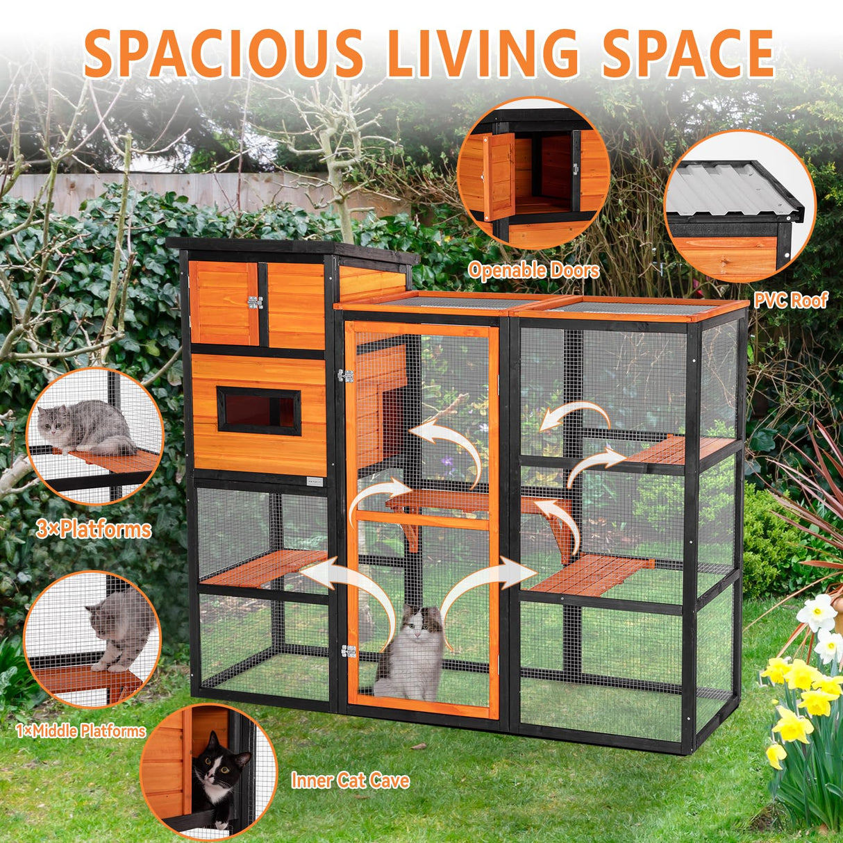 Petsfit Outdoor Catio 4 Tries, 2 Resting Room, 4 Platforms and Waterproof Roof, Catio Outdoor Cat Enclosure Petsfit