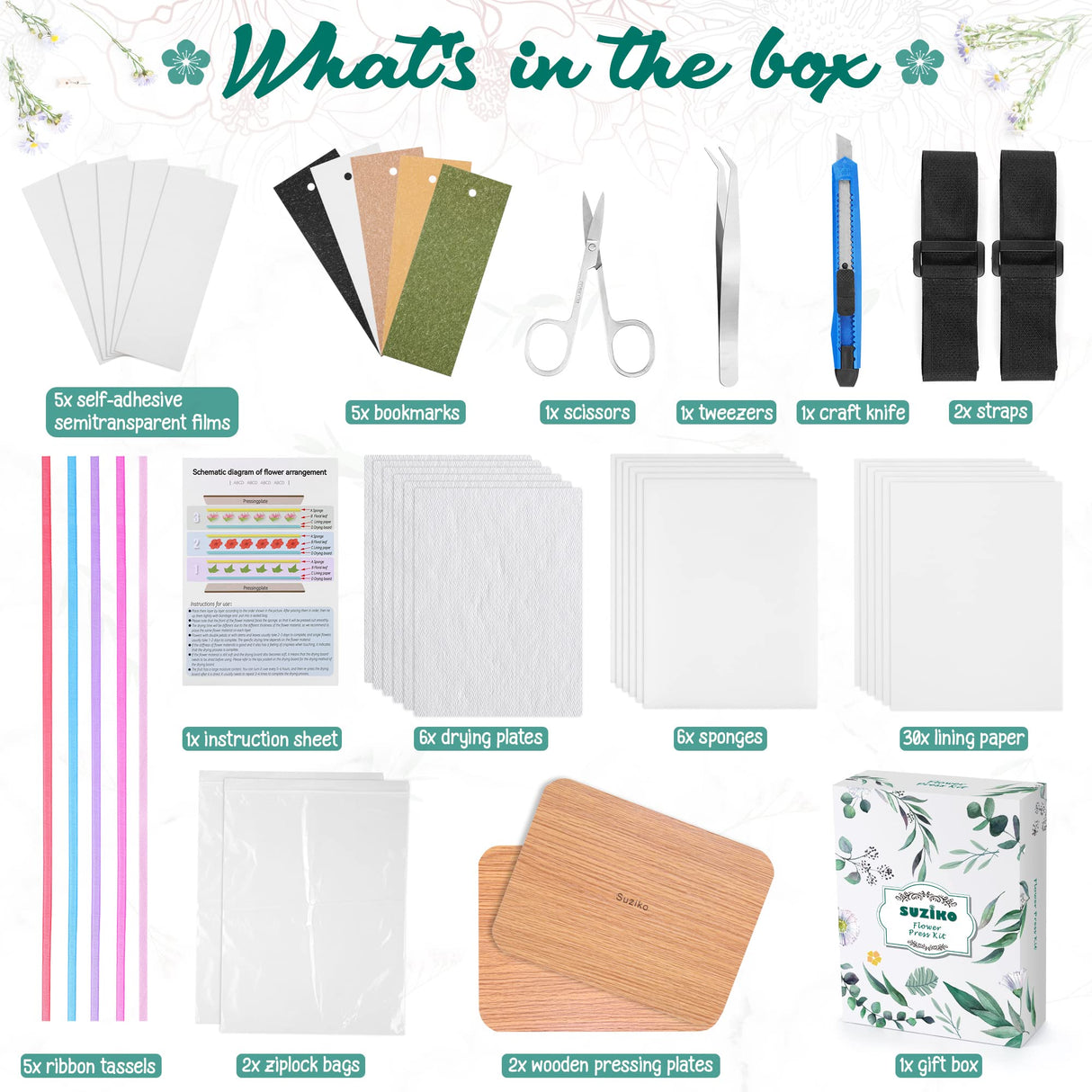 Suziko Professional Flower Press Kit 6 Layers 6.3 x 8.3 inch , Flower Pressing Kit for Adults Kids, Great Gift for Daughter Suziko