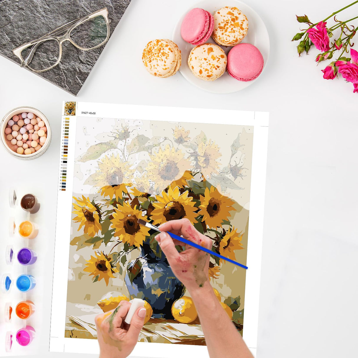 Lxmsja Sunflowers Paint by Numbers Kit for Adults, Lemons Acrylic Paint by Numbers for Adults Beginner, DIY Craft Supplies Oil Painting Kits for Home Wall Decor 16x20 inch (No Frame) Lxmsja