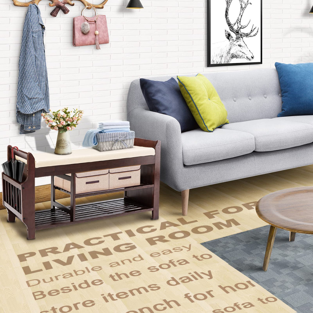 Nnewvante Large Shoe Bench Rack Shoe Organizer with Storage Side Basket Drawer Bamboo Removable Padded Cushion Seat for Entryway Hallway Living Room Bathroom-37.4in Nnewvante