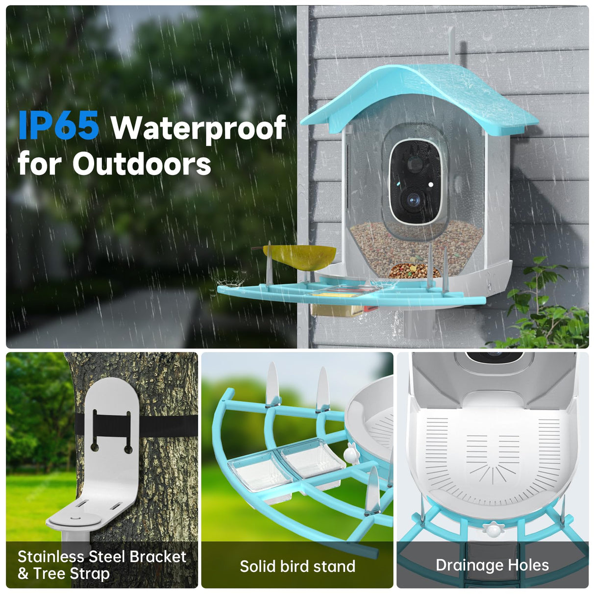 DOCOON Smart Bird Feeder with Camera, 2K HD AI Identify Birds Species, Bird Watching Camera with Solar Panel, Auto Capture Bird Videos & Instant Notifications, Ideal Present for Bird Lover, Blue DOCOON