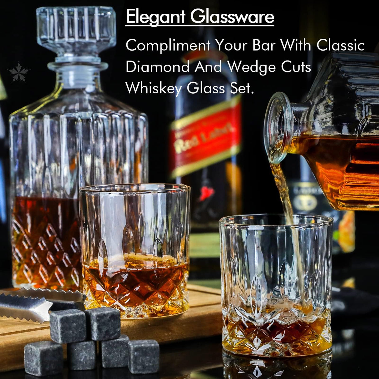 Whiskey Decanter Set for Men, Whiskey Glasses and Decanter with Cooling Stones Clear Glass Whisky Liquor Decanter Set for Whiskey Bourbon Rum Men Fathers'Gift INFTYLE