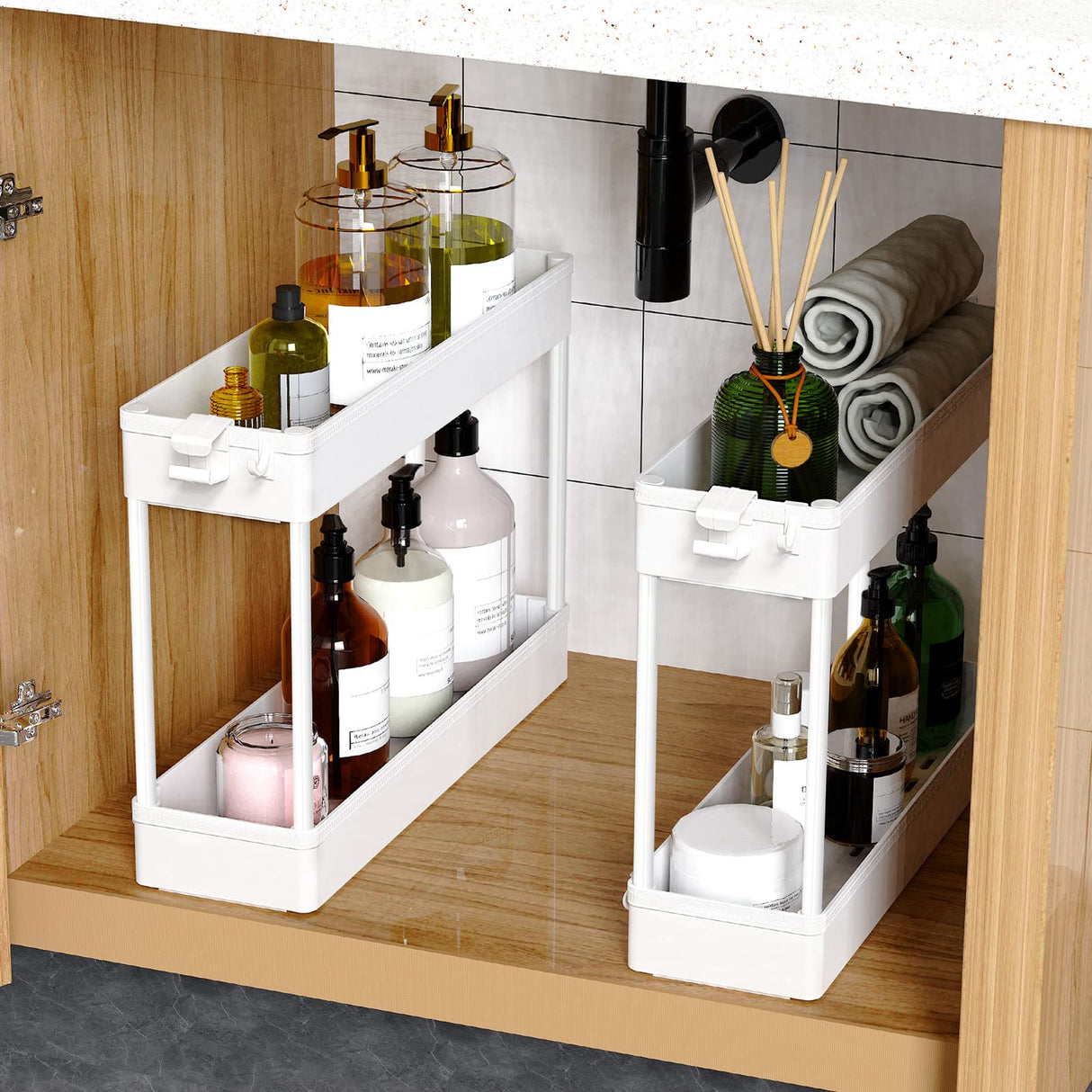 SPACEKEEPER Slim Rolling Storage Cart 4 Tier Bathroom Organizer Mobile Shelving Unit Utility Cart Tower Rack for Kitchen Laundry Narrow Places, White SPACEKEEPER