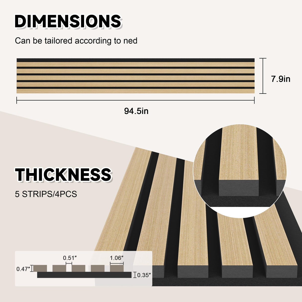 POHARE 4 Pack Wood Slat Wall Wood Paneling,95 x 8 in Soundpoof Wooden Engineered Wood Slat Wall Panels,Stylish Acoustic Wall Panels for Interior Wall Decor with Felt Backing,Oak POHARE