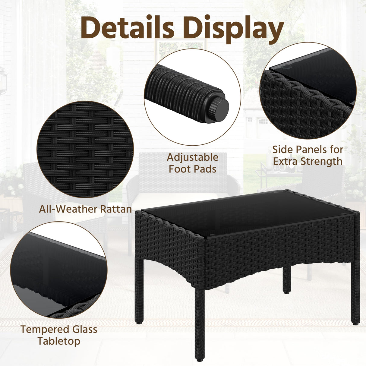 Yaheetech Patio Furniture Set 4 Pieces Conversation Sets, Rattan Chair Wicker Set Loveseat with Soft Cushion and Glass Table for Backyard Porch Garden Poolside Balcony, Black and Beige Yaheetech