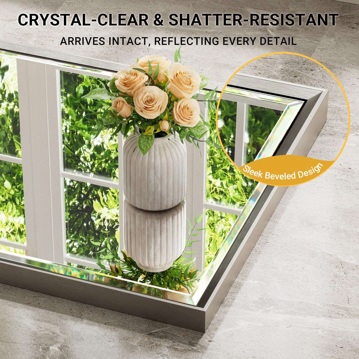 QueenFun Brushed Nickel Bathroom Mirror, 24x36 Inch Beveled Framed Bathroom Mirror Anti-Rust, Brushed Nickel Metal Frame Bathroom Vanity Mirror for Wall, Vertical/Horizontal Wall-Mounted Mirrors QueenFun