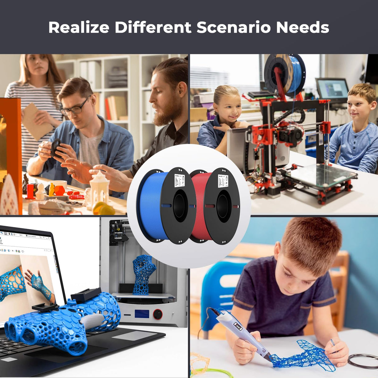 Creality PLA Filament 1.75mm Bundle 2KG, 3D Printer Filament Dimensional Accuracy +/- 0.02mm, No-Tangling Strong Bonding 3D Printing Filament, Fits for Most FDM 3D Printers (Red & Blue) Creality