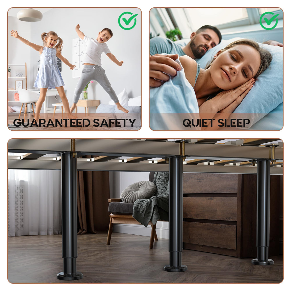 YUEYIN Under Bed Metal Support Legs, Adjustable Height Bed Frame Support Leg, Bed Slat Support Leg for Heavy Duty/Wooden/King/Queen Bed Frame (7"-12.6" (4pcs)) YUEYIN