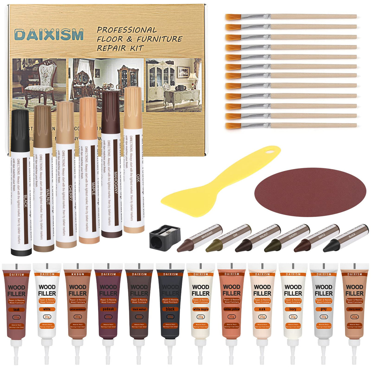 Furniture Repair Kit Wood Touch up Maker Restore Any Wood Furniture, Cover Surface Scratch for Wooden Floor Table, Filler Oak, Cabinet, Door, Veneer, DAIXISM