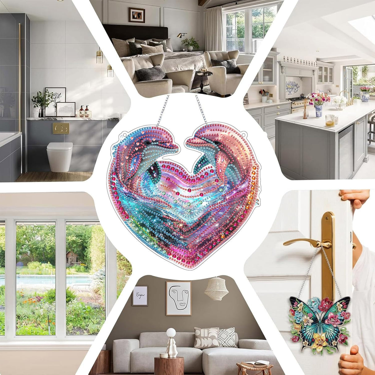 SKRYUIE Hanging Diamond Art Kits for Adults Pendant Dolphin, Special Shaped Crystal DIY Diamond Painting Kit, Acrylic Board Wreath Pendants Double Sided, Home Decor 7.48 x 7.32 Inch c1 SKRYUIE