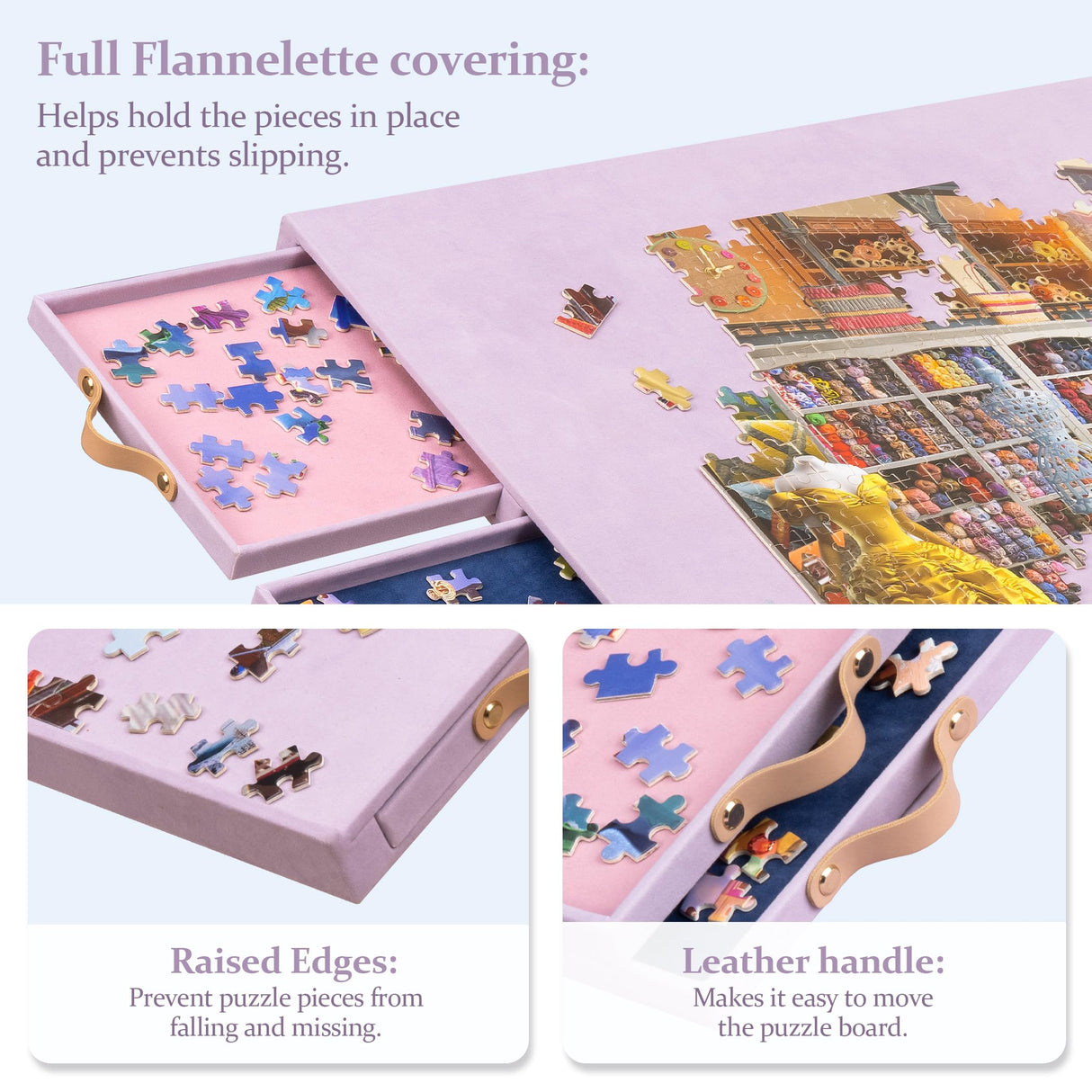 Jigpal Jigsaw Puzzle Table with Integrated Adjustable Stand/Bracket and Cover, 3-Tilting-Angle Portable Puzzle Board with 6 Sorting Drawers, Non-Slip Flannelette Covered for Up to 1500 Pieces