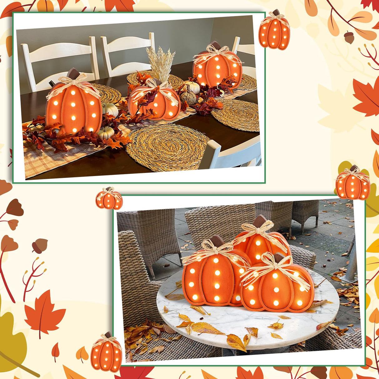 Grinsvalley 3 Pcs Light up Thanksgiving Pumpkin Decor Thanksgiving Farmhouse Pumpkins Sign Rustic Tiered Tray Decorations Table Centerpieces Standing Wooden Block Sign for Home Kitchen Halloween Grinsvalley