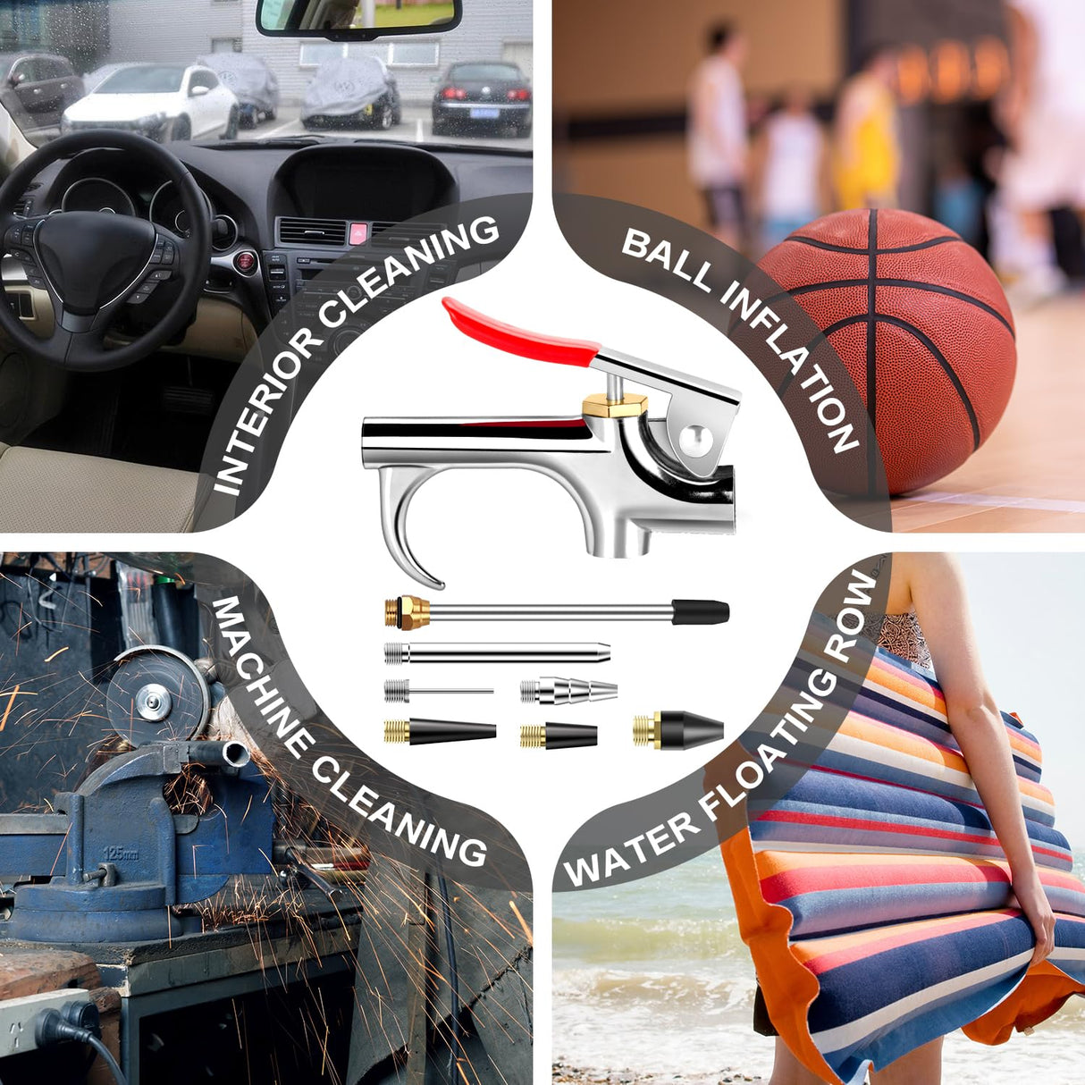 13 Pcs 2-Way Connection Air Nozzle Blow Gun Set, Air Nozzle Kit with 1/4 in Standard Quick Fitting and 8 Air Nozzles, Air Compressor Accessories for Air Inflation and Dedusting SARDVISA