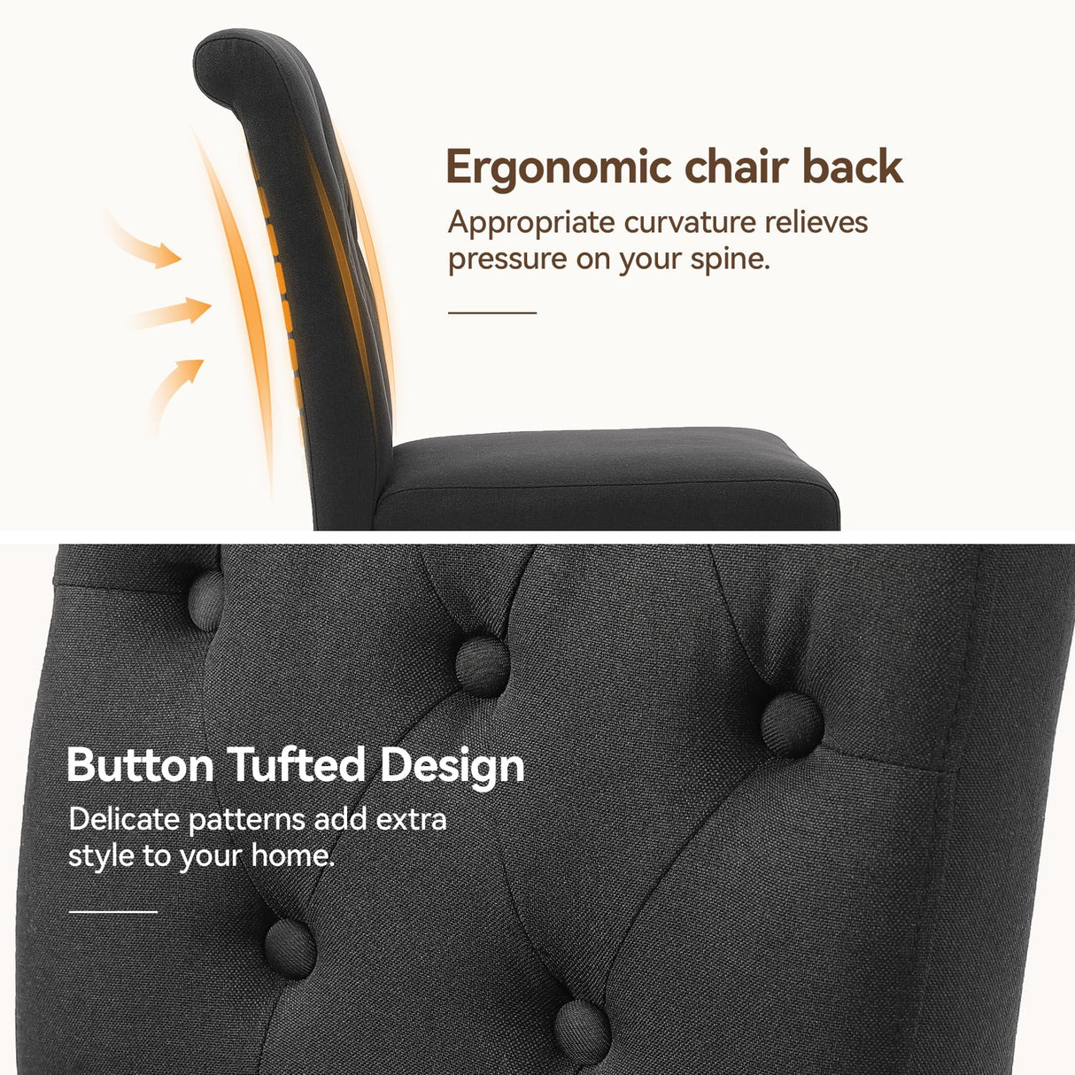 Welzona Upholstered Dining Chairs Set of 4, Button Tufted Parsons Dining Chair with Solid Wood Legs, Modern Fabric Side Chair for Dining Room/Kitchen/Restaurant/Hotel- Black Welzona