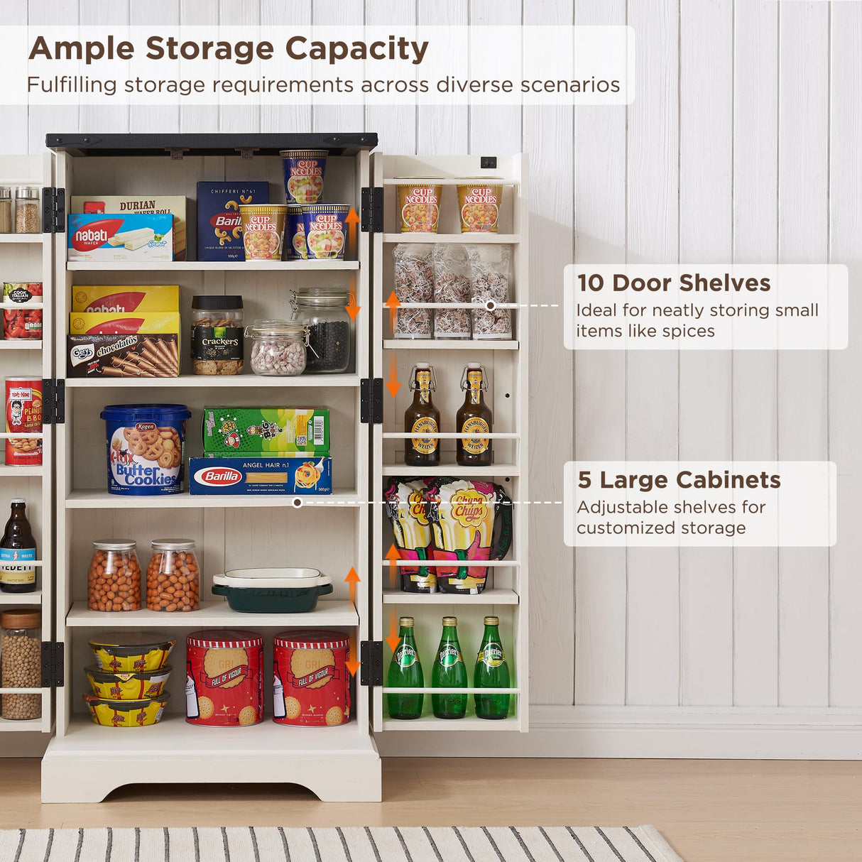 ACCOHOHO 47" Kitchen Pantry, Farmhouse Storage Cabinet with Barn Doors, Organizer and Adjustable Shelves, Rustic Wood Cupboard for Kitchen, Dining ACCOHOHO