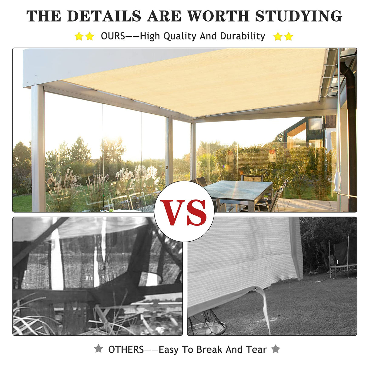 ABOSUN Outdoor Sun Shade Cloth, 8’ x 12’, Pergola, Deck, and Backyard Patio Sunshade with UV Protection, Heat Resistant HDPE Material, Reinforced Grommets (8x12 FT, Wheat) ABOSUN