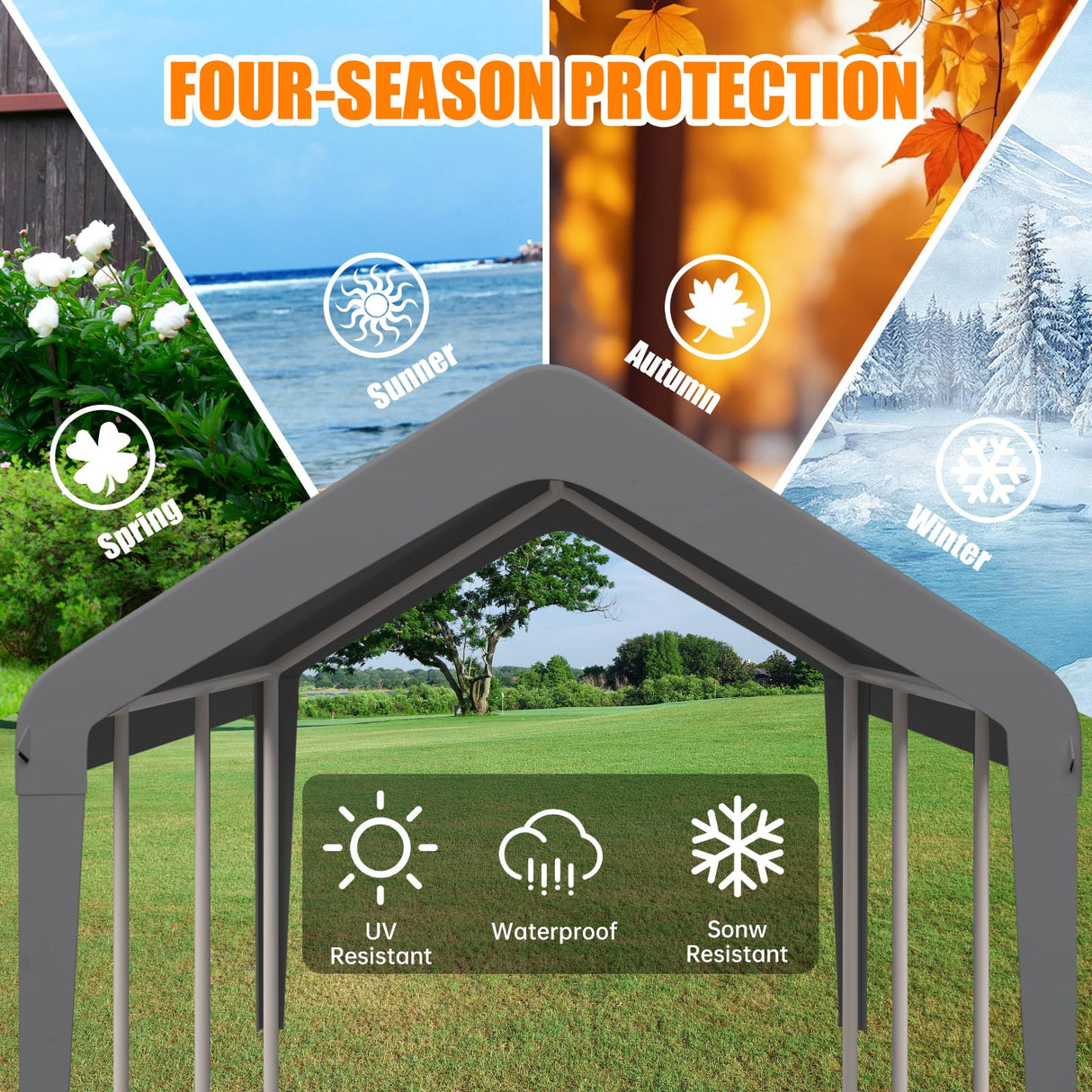 Carport Canopy 12'x20' Replacement Cover, Heavy Duty Garage Shelter Cover 800D Oxford Waterproof & UV Protected Tarp with Ball Bungees, Not Include Frame, Gray KAHLHAK